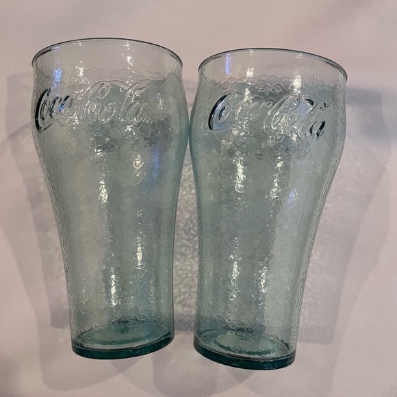 Vintage Pebbled Plastic Coca Cola Embossed Logo Glasses 6.5 Inch Tall Coke - Picture 1 of 16